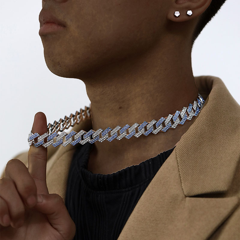 Wholesale Hip-hop Cuban Chain Necklace Diamond-shaped Box Clasp Design Sense Trendy Necklace
