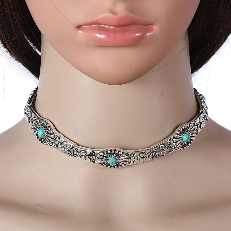 Wholesale Jewelry Fashion Alloy With Turquoise Necklace Collarbone Chain