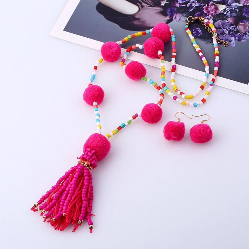 Wholesale Jewelry Bohemian Ethnic Style Long Plush Rice Bead Tassel Necklace Sweater Chain
