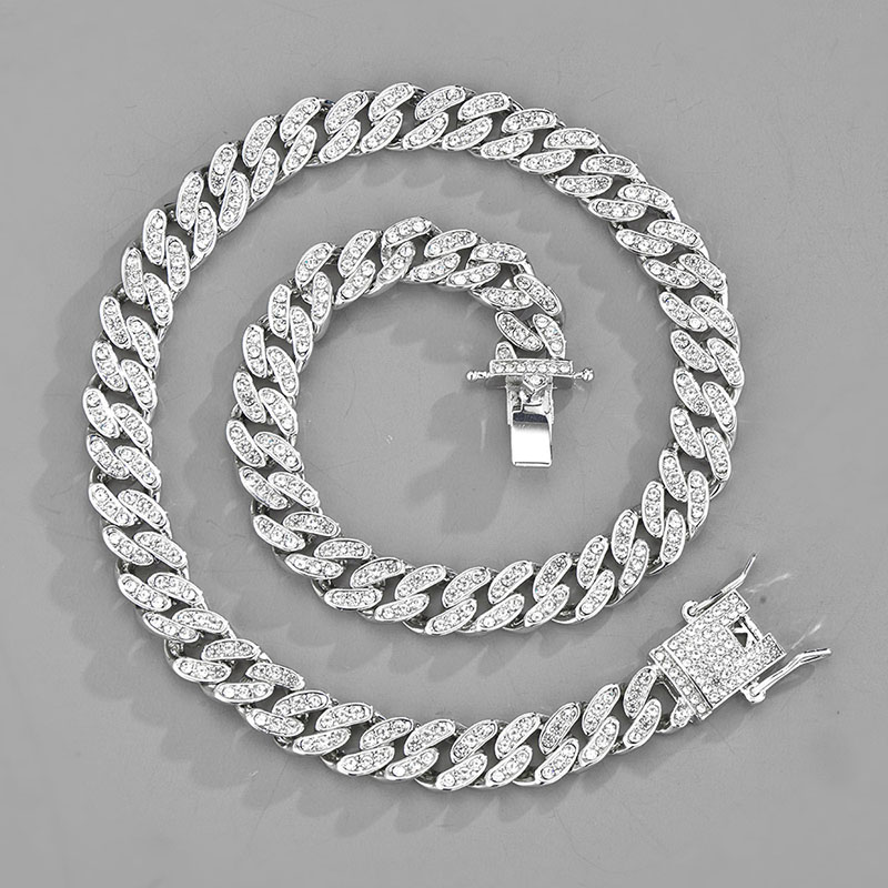 Wholesale Jewelry Full Diamond Cuban Chain Hip-hop Rap 10mm Necklace Versatile