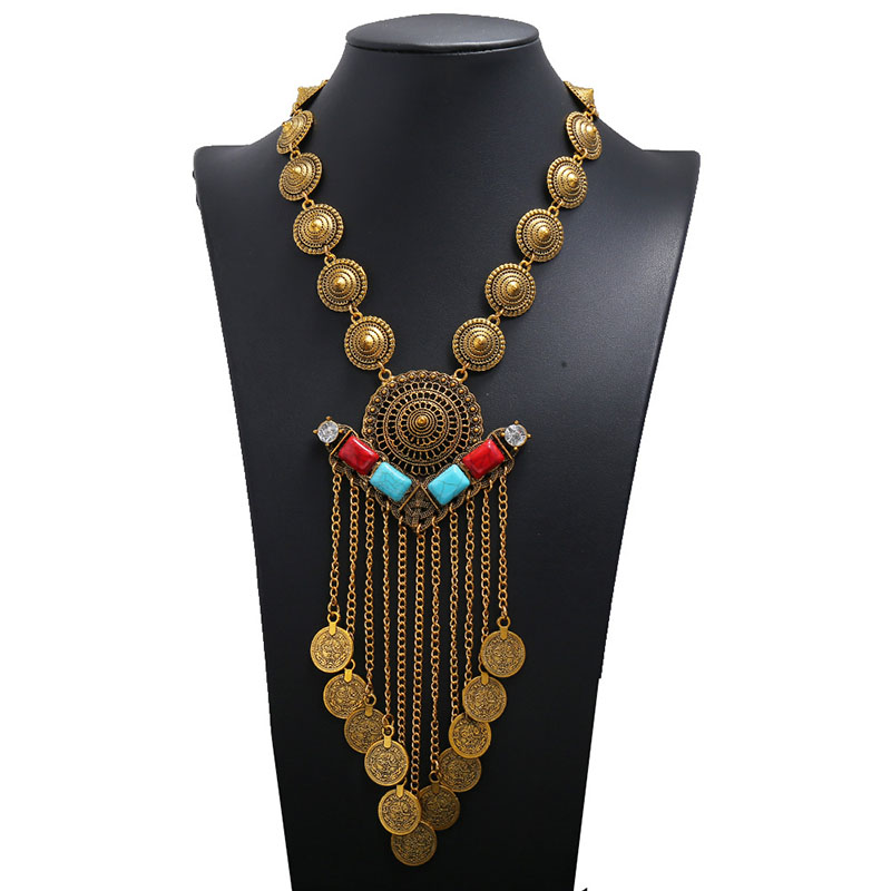Wholesale Jewelry Exaggerated Personality Multi-layer Long Ancient Coin Tassel Necklace Sweater Chain