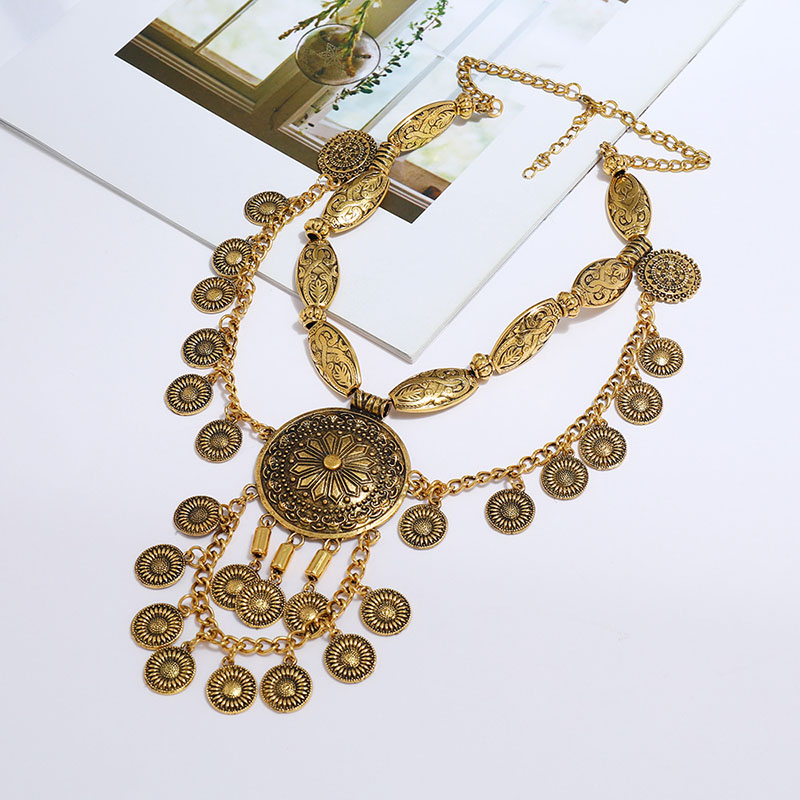 Wholesale Jewelry Exaggerated Ethnic Wind Alloy Coin Personality Retro Collarbone Multi-layer Necklace Sweater Chain