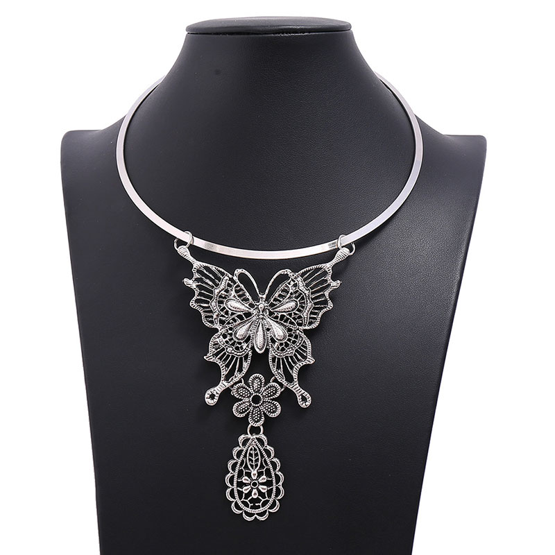 Wholesale Jewelry Retro Exaggerated Alloy Hollow Butterfly Personality Fashion Necklace