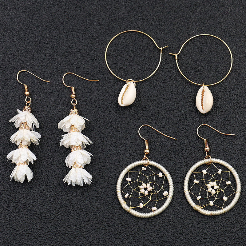 Wholesale 3-piece Earring Set Korean Version Of Creative Personality Shell Dreamcatcher Flower Earrings