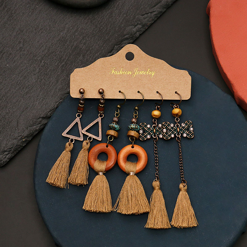 Wholesale Geometric Earrings Bohemian Ethnic Wind Fashion Large Circle Tassel Earrings