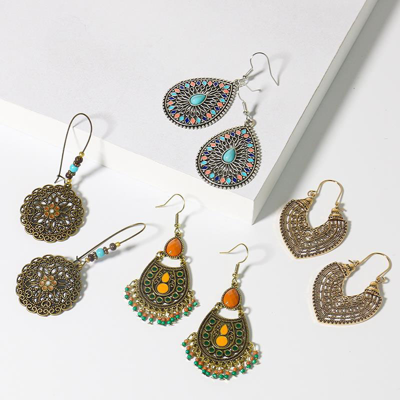 Ethnic Exaggerated Vintage Bohemian Rice Bead Tassel Earrings Supplier