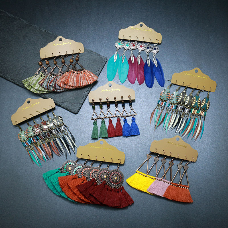 Vintage Feather Tassel Earrings Set Combination Bohemian Style Supplier
