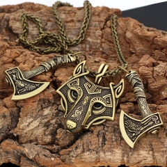 Wholesale Overbearing Viking Raven Axe With Celtic Wolf Head Pendant Necklace