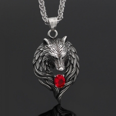 Wholesale Stainless Steel Nordic Viking Celtic Wolf Head With Diamond Pendant Titanium Necklace
