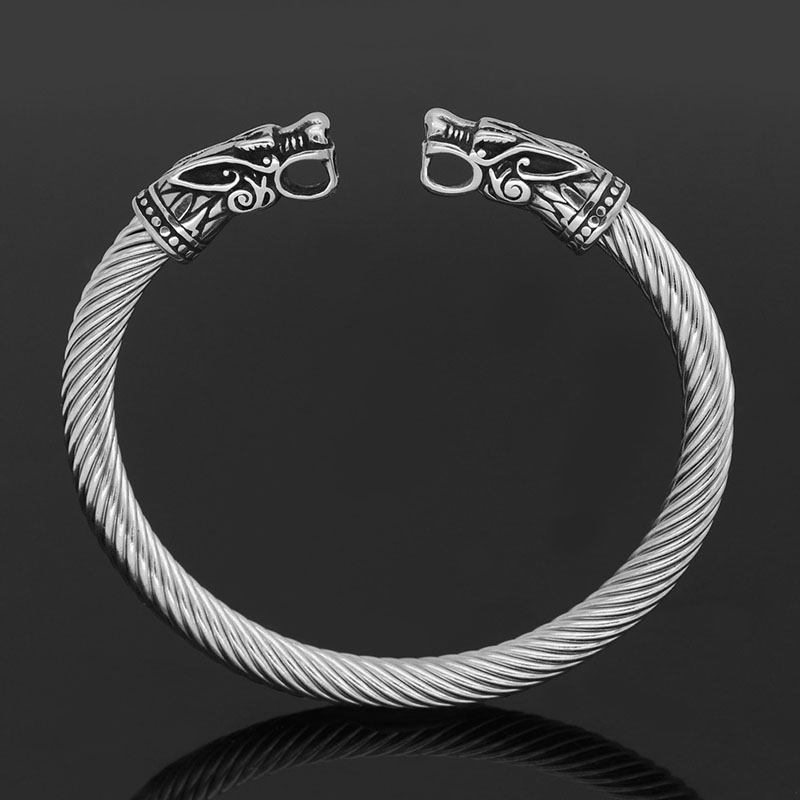 Wholesale Norse Mythology Viking Stainless Steel Vintage Double-headed Dragon Bracelet