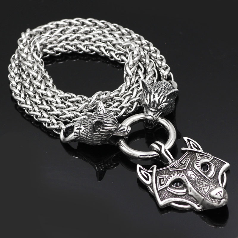 Wholesale Stainless Steel Chain Viking Celtic Wolf Head Titanium Steel Necklace