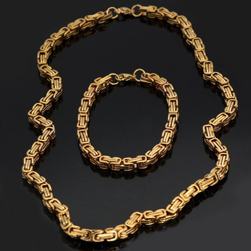 Wholesale Golden Titanium Steel Emperor Necklace Byzantine Thick Back Chain