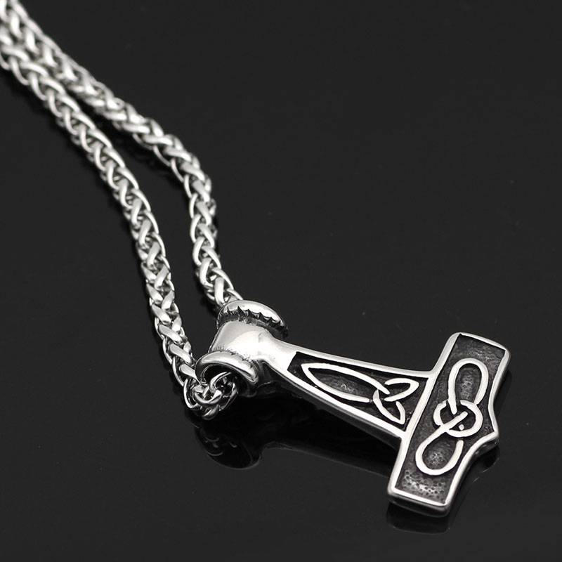 Wholesale Titanium Steel With Chain Nordic Viking Sheep Head Thor's Hammer Pendant Necklace