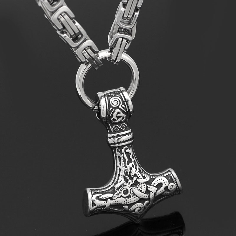 Wholesale Scandinavian Totem Viking Hammer Stainless Steel Return Chain Necklace
