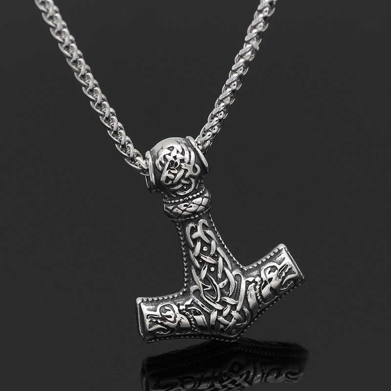 Wholesale Scandinavian Viking Hammer Titanium Steel Necklace Pendant Sweater Chain