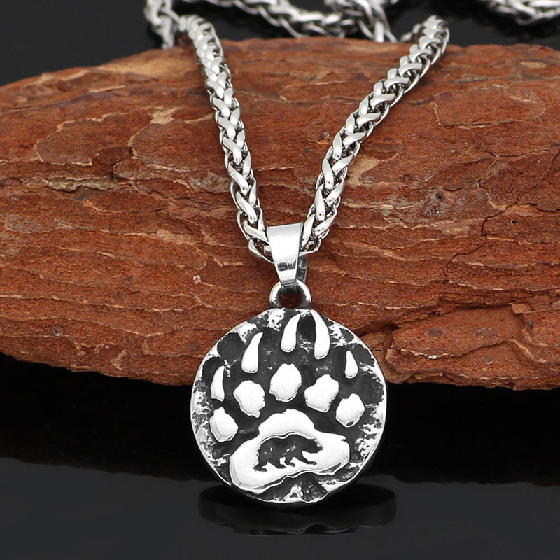 Wholesale Cute Big Grizzly Bear Pendant Nordic Viking Stainless Steel Vintage Necklace