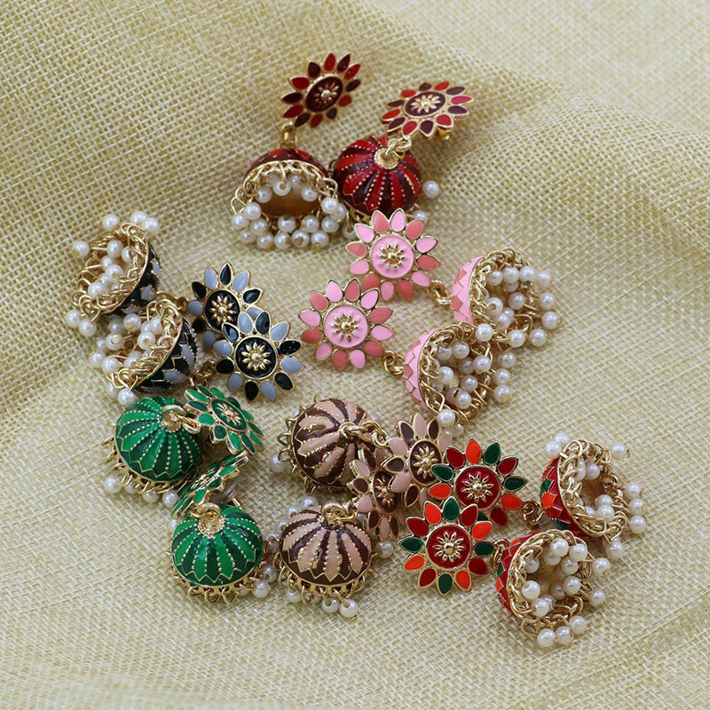 Bohemian Ethnic Colored Bell Earrings Oil Dripping Alloy Sun Flower Earrings Supplier