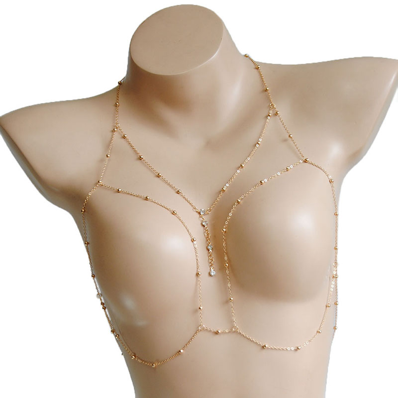 Sexy Exaggerated Beach Casual Body Chain Flash Diamond Pendant Tassel Necklace Bra Chain Supplier