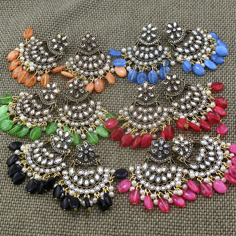 Middle Eastern Vintage Pearl Tassel Semi-circular Flat Beads Colorful Cool Earrings Supplier