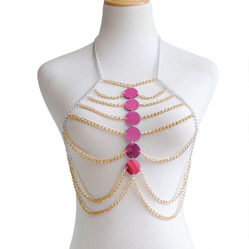 Fashion Multi-layer Acrylic Round Piece Bra Body Chain Hollow Vintage Necklace Supplier