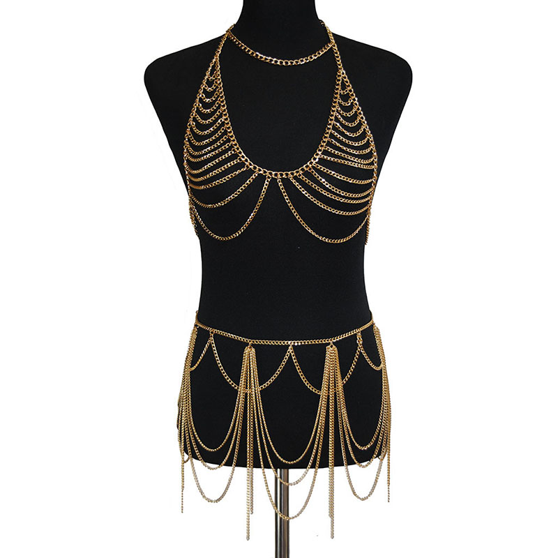 Multi-layer Alloy Bra Chain Short Skirt Set Personality Metal Body Chain Supplier