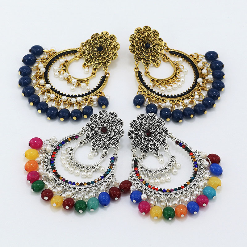 Vintage Imitation Agate Earrings Ethnic Wind Seven Color Agate Dancing Girl Flower Hollow Manufacturer