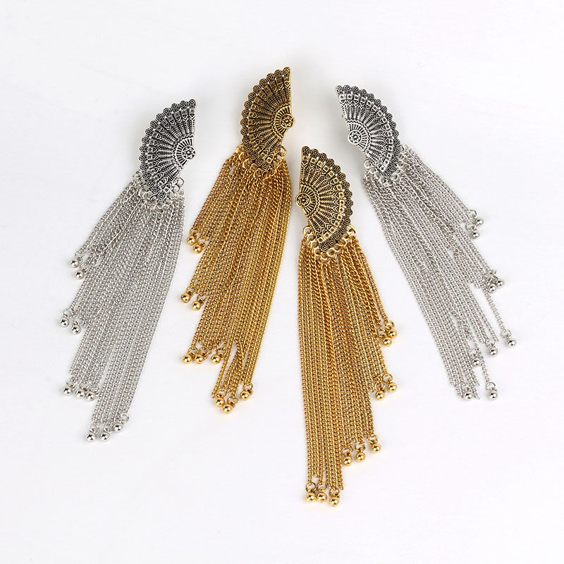 Bohemian Long Chain Tassel Earrings Fan-shaped Indian Vintage Ethnic Wind Manufacturer