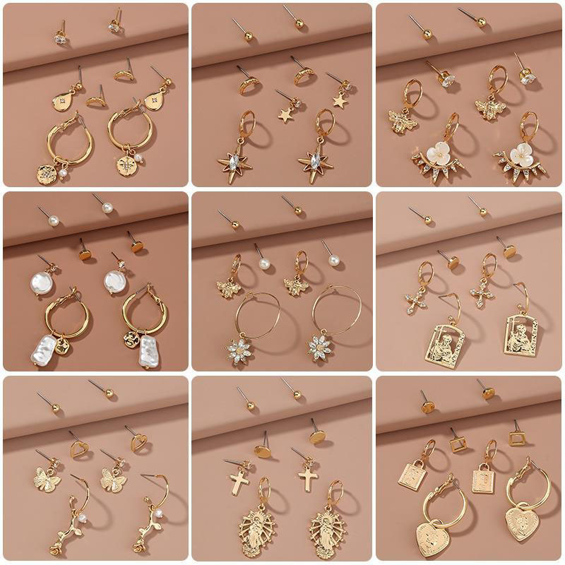 Wholesale Exaggerated Geometric Metal Minimalist Earrings Faux Pearl Earrings