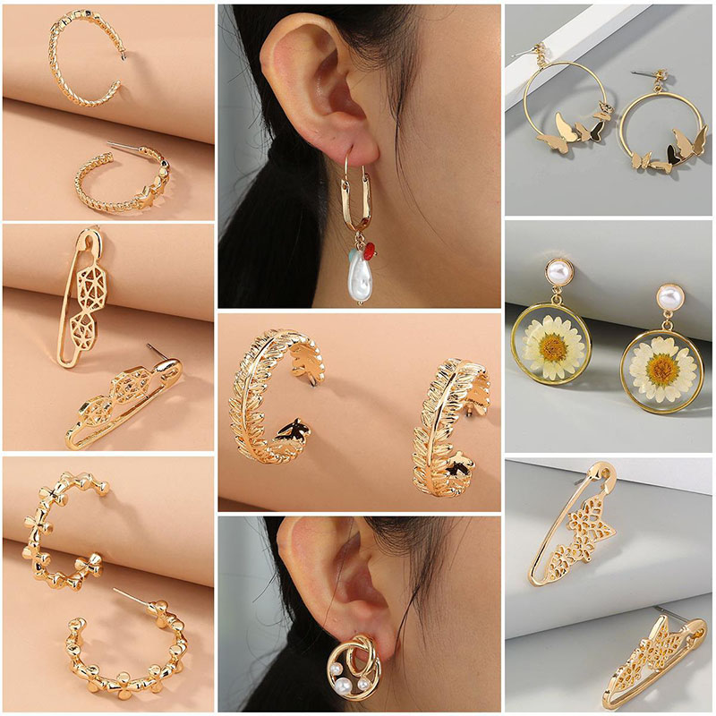 Wholesale Creative Vintage Natural Stone Coral Stone Baroque Pearl Earrings