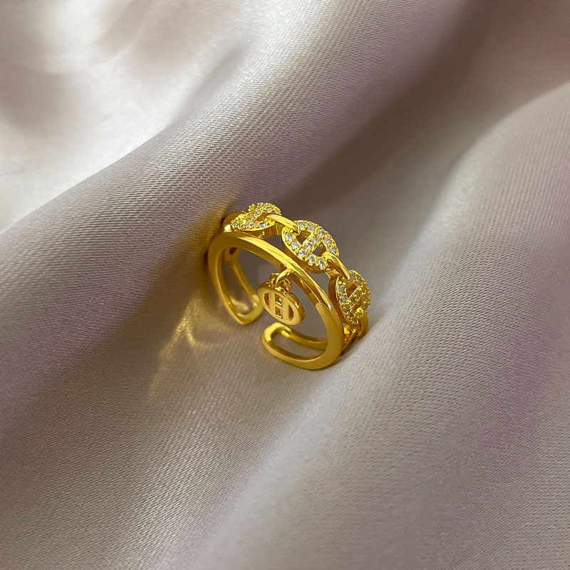 Real Gold Korean Version Of Zirconia Pig Nose Coin Opening Adjustable Simple Japanese Finger Ring Manufacturer