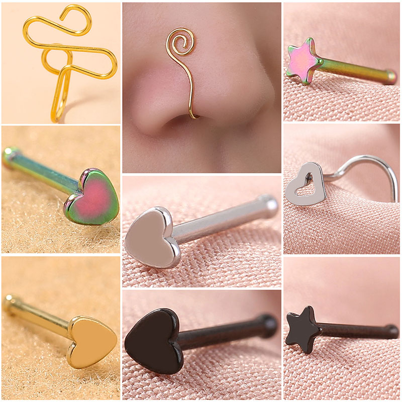 Human Body Piercing Straight Rod Simple Personality Love Pentagram Nose Ring Supplier