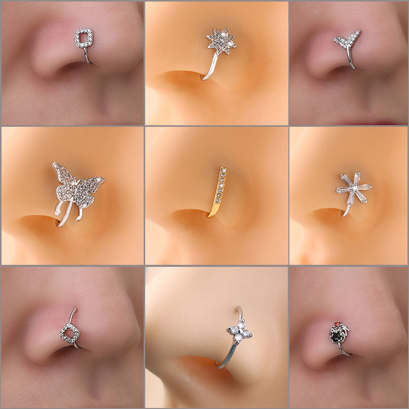 Geometric U-shaped Piercing Vintage Square Nose Ring Copper With Diamond Nose Stud Nose Clip Supplier