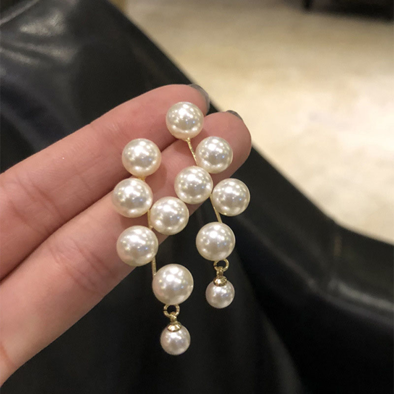 925 Silver Pin Geometric Pearl Tassel Earrings Simple Fashion Earrings Supplier