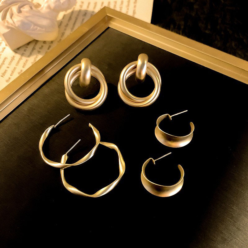 Wholesale Silver Needles Exaggerated Metal Geometric Earrings Korea Vintage