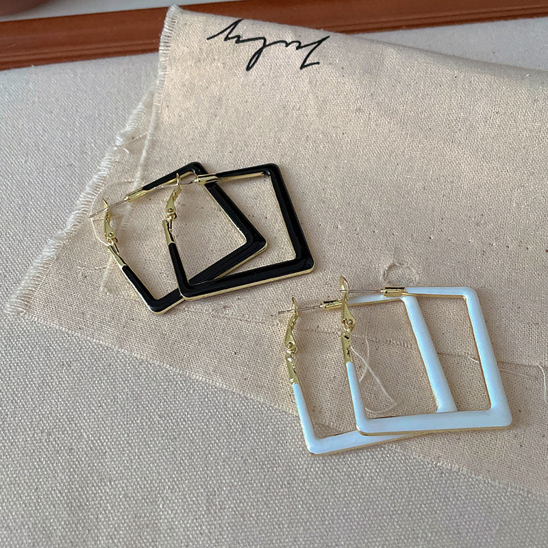 Wholesale 925 Silver Pin Drop Oil Hollow Square Earrings Simple Earrings Exaggerated