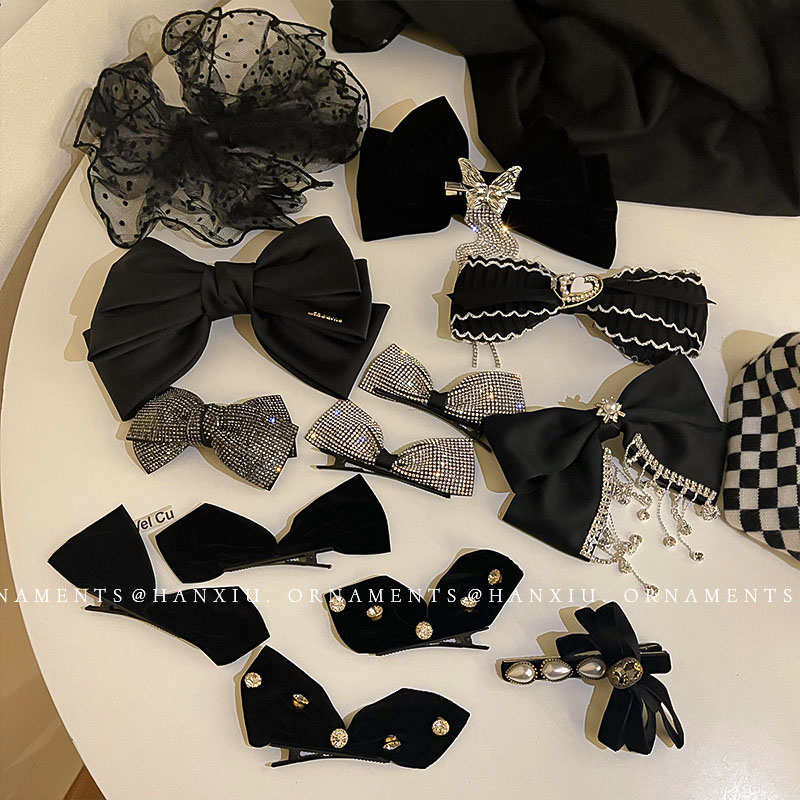 Wholesale Fabric With Diamonds Butterfly Black System Hair Clip Korean Simple Hair Card Fashion