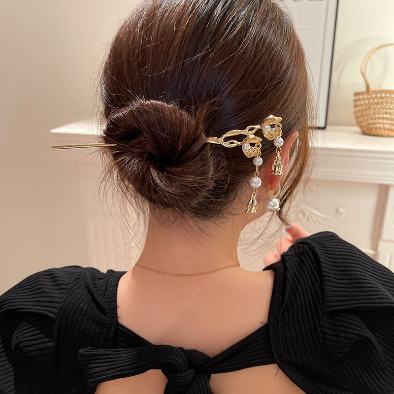 Wholesale Jewelry Pearl Flower Tassel Hairpin Ethnic Fashion Retro Hairpin