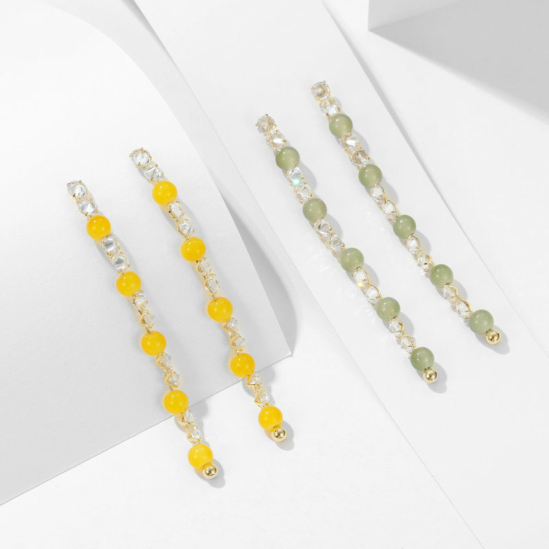 S925 Silver Pin Fashion Korean Zircon Beads Beads Chain Long Earrings Distributor