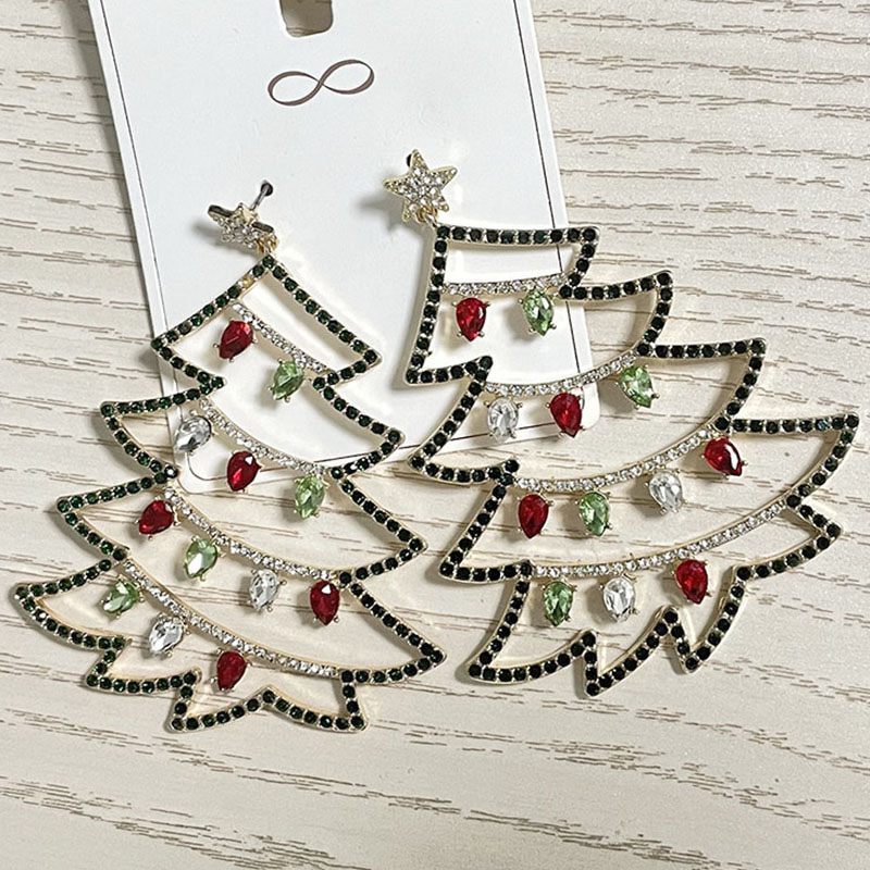 Christmas Earrings Alloy  Drill Fashion Christmas Tree Earrings Distributor