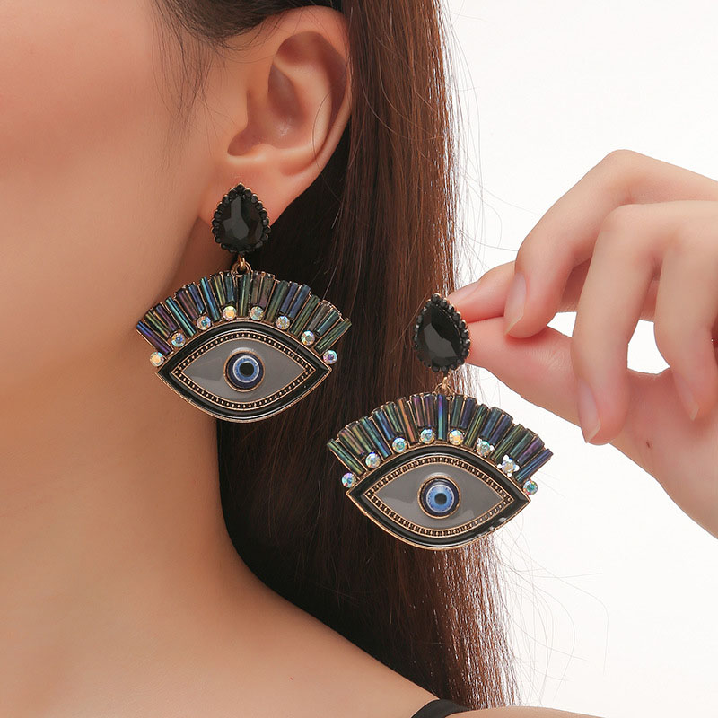 Fashion Exaggerated Personality Creative Diamond-set Simple Vintage Devil's Eye Lightning Earrings Distributor