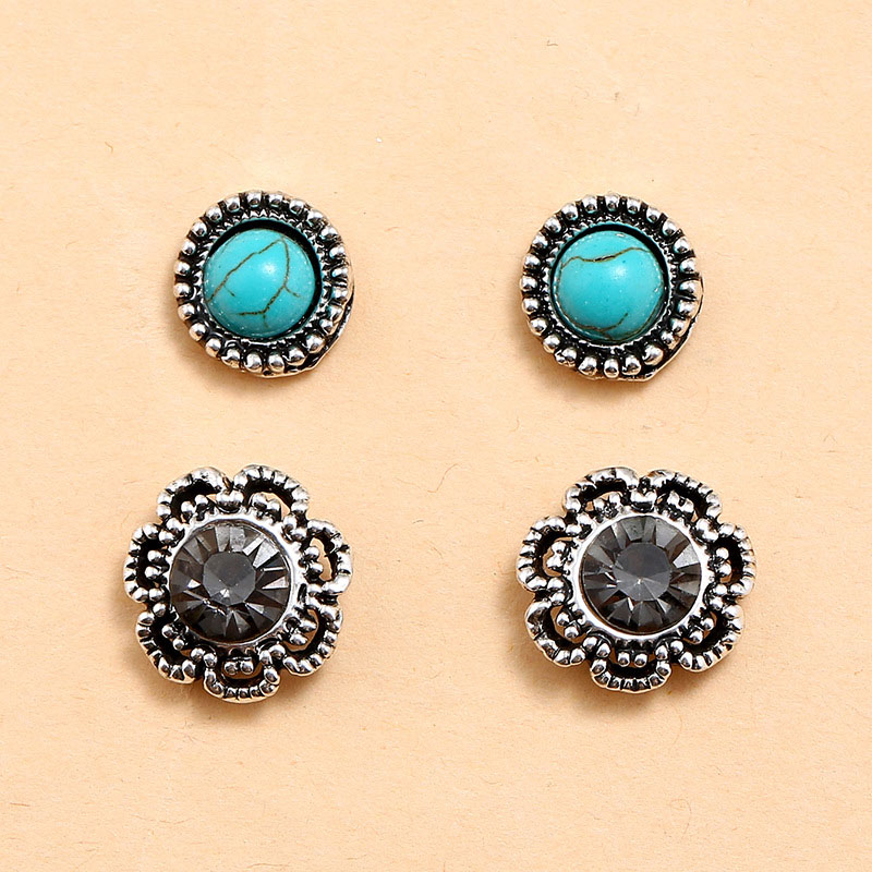 Fashion Bohemian Black Diamond Long Vintage Diamond Set Turquoise 2 Pieces Set Earrings Distributor