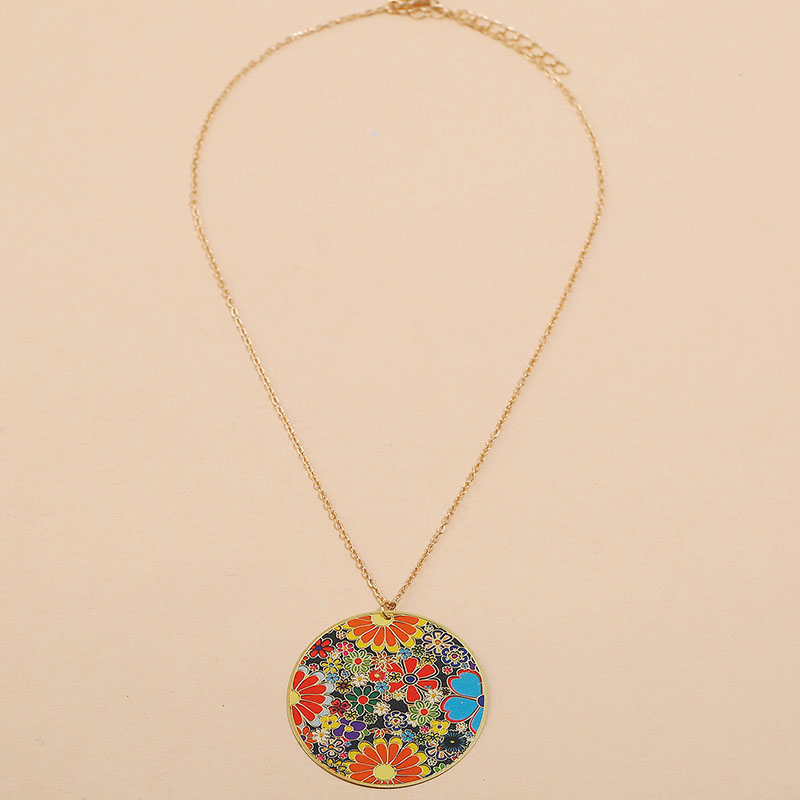 Exaggerated Colorful Oil Dripping Floral Round Piece Fashion Vintage Bohemian Necklace Manufacturer