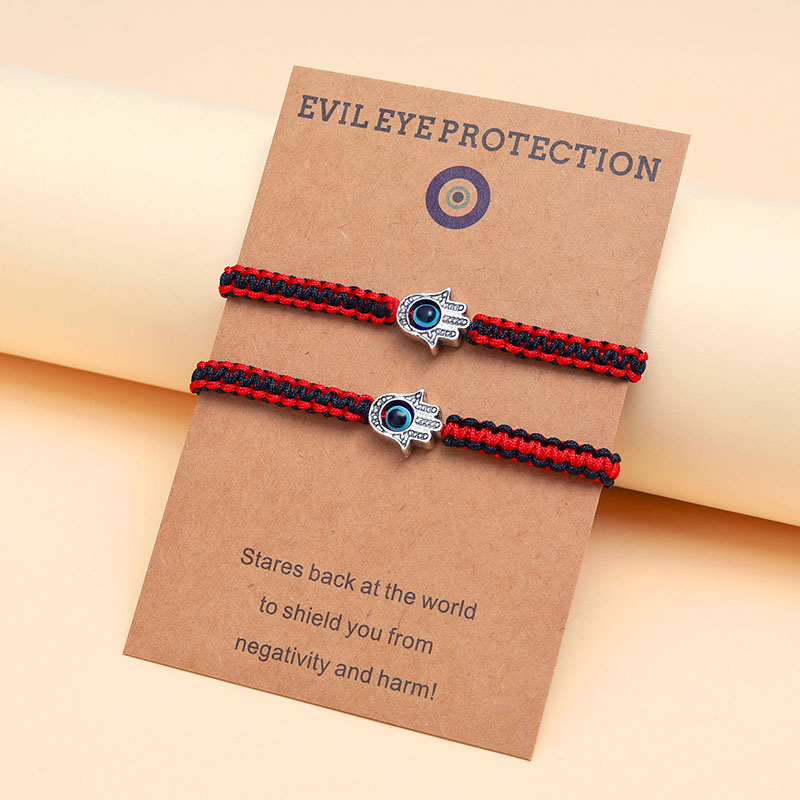 Wholesale Alloy Palm Devil Eye Fashion Red Rope Chinese Knotted Cord Flat Knot Bracelet