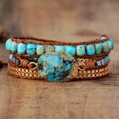 Bohemian Cut Angle Turquoise Bracelet Triple Wrap Hand Braided Leather Rope Strand	 Manufacturer