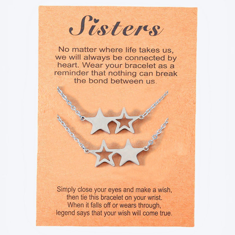 Stainless Steel Double Pentagram Good Friend Card Friendship Necklace Collarbone Chain 2 Pieces Set Supplier