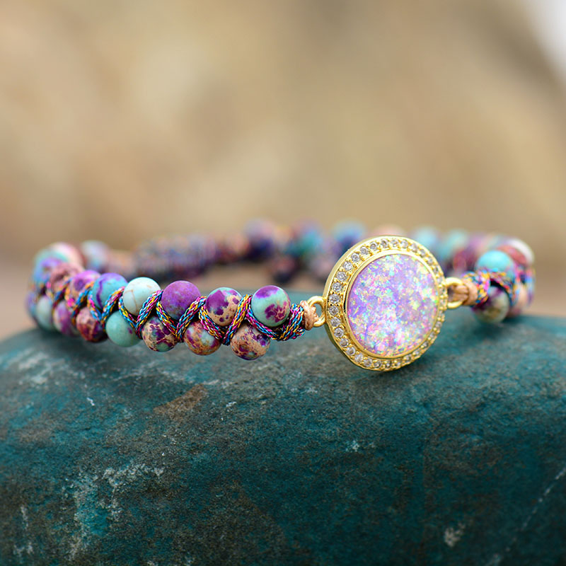 Wholesale Purple Imperialite Opal Double Layered Hand-woven Friendship Bracelet Adjustable