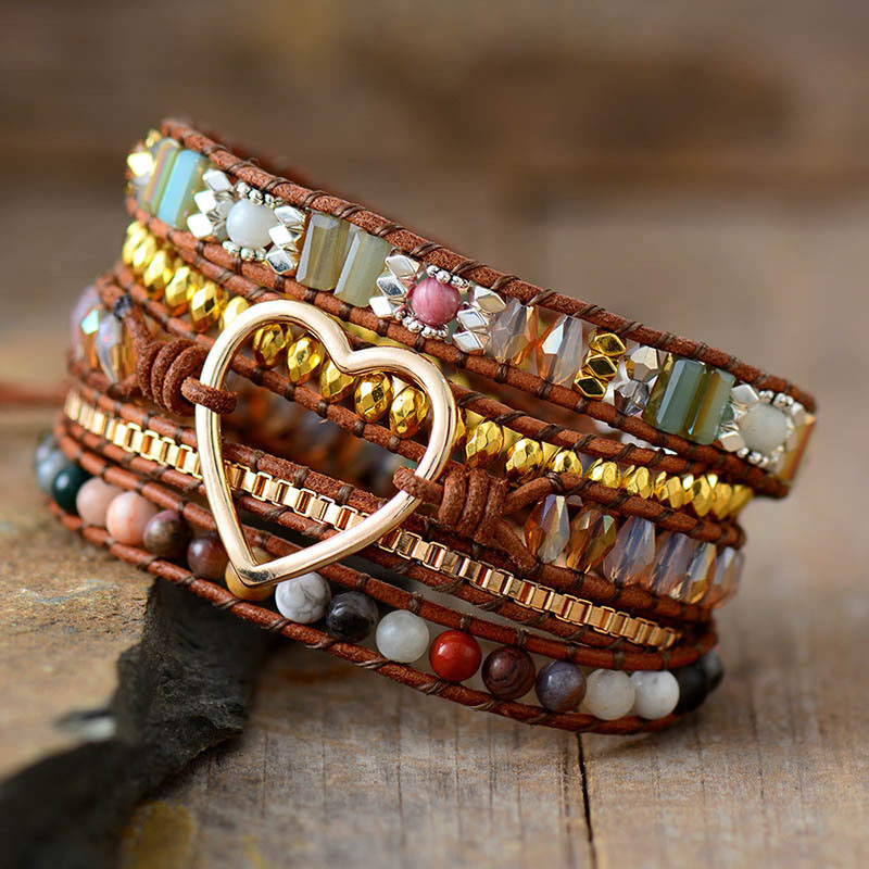 Wholesale Love Mixed Stone Crystal Handwoven Multi-layered Wrap Bracelet