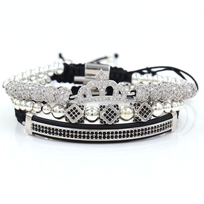 Personalized 6mm Micro-set Zirconia Crown 3 Diamond Double Row Diamond Moon Bracelet Set	 Supplier