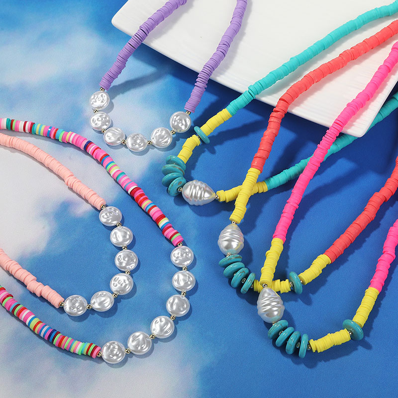 Wholesale Colorful Soft Ceramic Pearl Necklace Turquoise Fashion Collarbone Chain