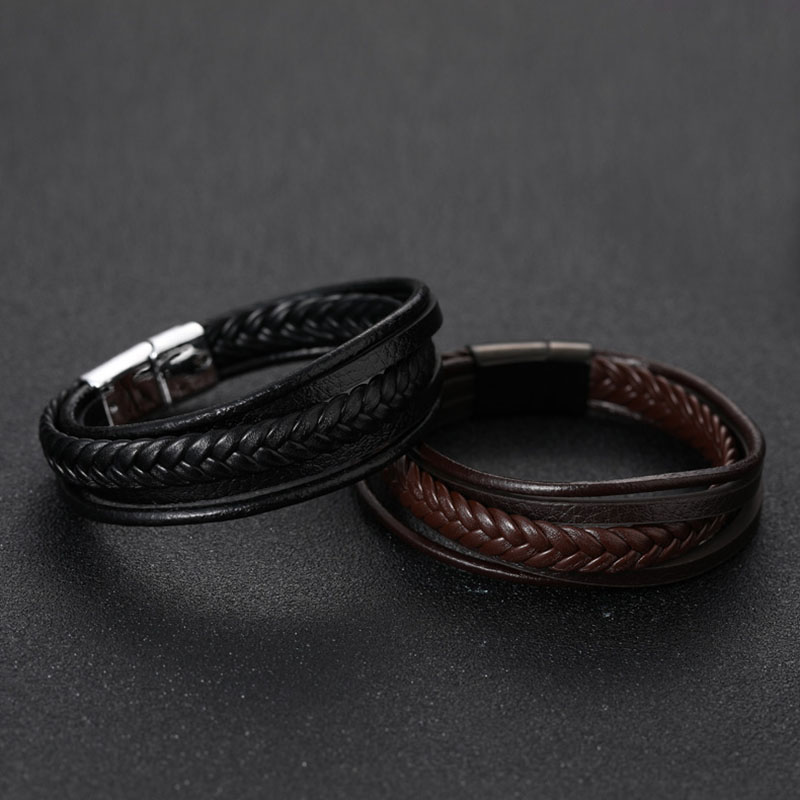 Wholesale Braided Alloy Magnetic Clasp Leather Bracelets For Couples	 Vendors